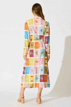 New La Dolce Vita Maxi Shirt Dress in Multi Conversational Print Dresses|Casual