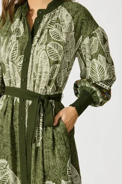 Outlet La Palma Maxi Shirt Dress in Green Leaf Border Print Dresses|Party