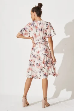 Discount Lacey Wrap Dress In Cream Floral Dresses|Hens Night
