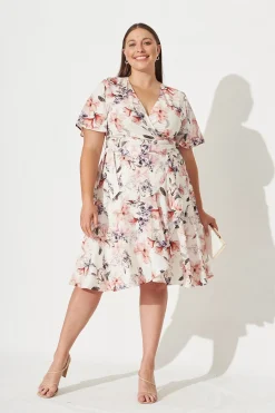 Discount Lacey Wrap Dress In Cream Floral Dresses|Hens Night