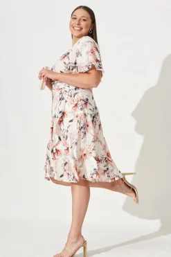 Discount Lacey Wrap Dress In Cream Floral Dresses|Hens Night
