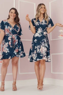 Best Lacey Wrap Dress In Teal With Blush Floral Dresses|Wedding Guest