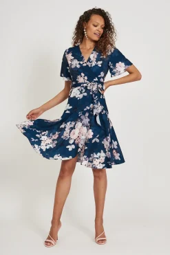 Best Lacey Wrap Dress In Teal With Blush Floral Dresses|Wedding Guest