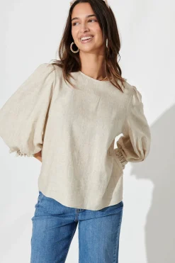 New Lanie Top In Oatmeal Cotton Linen Tops|Casual