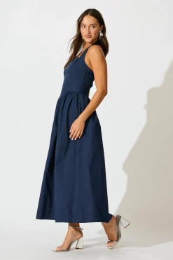 Online Lanna Halter Neck Maxi Dress in Navy Cotton Dresses|Wedding Guest