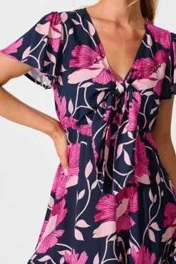 Clearance Lara Dress In Navy with Pink Floral Dresses|Casual