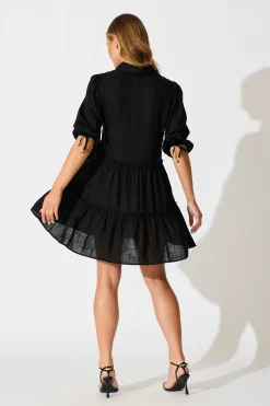 Fashion Layla Smock Dress in Black Linen Blend Dresses|Casual