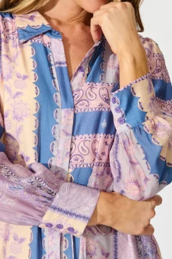 Fashion Layton Maxi Shirt Dress in Lilac and Blue Patchwork Dresses|Party