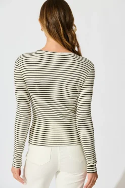 Online Leighton Top in Cream with Black Stripe Cotton Blend Tops|Casual