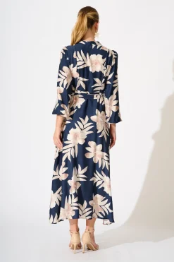Online Leilani Maxi Dress in Navy with Cream Floral Dresses|Casual