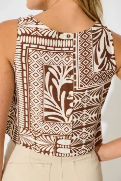 Sale Leona Top in Chocolate and Cream Tile Print Tops|Casual