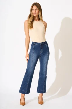 Discount Leonie High Rise Straight Leg Jean in Mid Blue Denim Bottoms