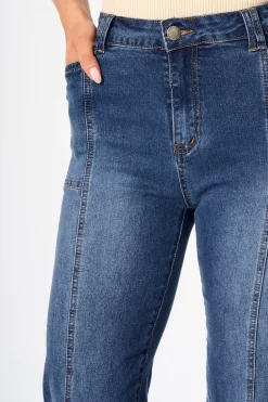 Discount Leonie High Rise Straight Leg Jean in Mid Blue Denim Bottoms