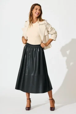 Hot Let It Happen Midi Skirt in Black Leatherette Bottoms|Skirts & Shorts
