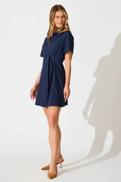 Sale Lexie Zip Dress in Navy Cotton Dresses|Casual