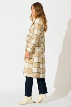 Outlet Lexington Coat in in Beige Check Outerwear|Outerwear