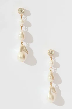 Online Liaison Drop Earrings in Gold with Pearl and Diamante Jewellery|Wedding Accessories
