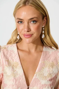 Online Liaison Drop Earrings in Gold with Pearl and Diamante Jewellery|Wedding Accessories