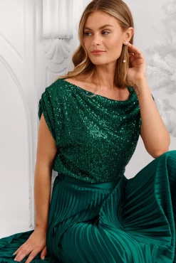Online Liana Off Shoulder Top In Emerald Sequin Tops|Party & Occasion