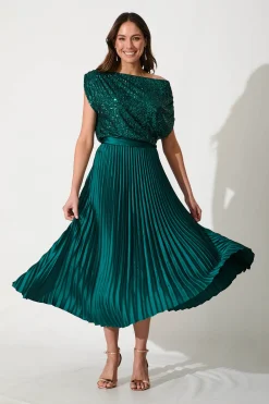 Online Liana Off Shoulder Top In Emerald Sequin Tops|Party & Occasion
