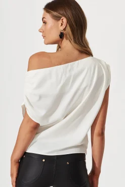Online Liana Off Shoulder Top In White Satin Tops