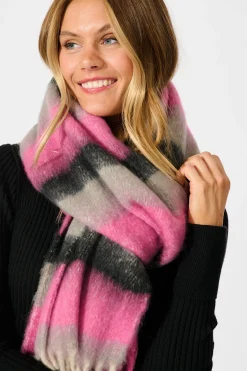 Online Lilah Knit Scarf in Black with Pink Stripe Knitwear|Knitwear