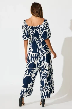 Fashion Limelight Jumpsuit in Navy with White Print Playsuits & Jumpsuits|Jumpsuits & Playsuits