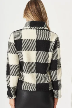 New Linea Fluffy Jacket In Black With Beige Check Outerwear|Outerwear
