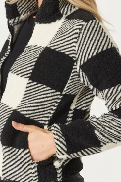 New Linea Fluffy Jacket In Black With Beige Check Outerwear|Outerwear