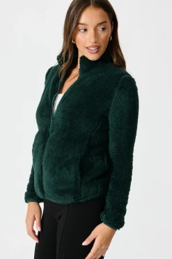 Online Linea Fluffy Jacket In Forest Green Outerwear|Outerwear
