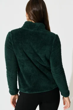 Online Linea Fluffy Jacket In Forest Green Outerwear|Outerwear