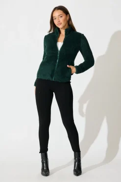 Online Linea Fluffy Jacket In Forest Green Outerwear|Outerwear