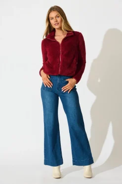 Best Linea Fluffy Jacket in Wine Outerwear|Outerwear
