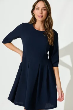 Best Lizbeth Dress In Textured Navy Dresses|Casual