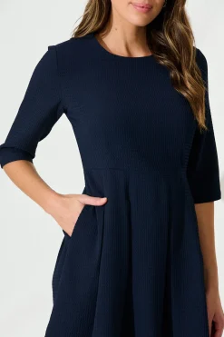 Best Lizbeth Dress In Textured Navy Dresses|Casual