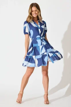 Fashion Lohan Dress in Navy with Blue Print Dresses|Casual