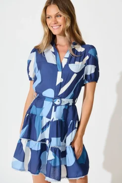 Fashion Lohan Dress in Navy with Blue Print Dresses|Casual