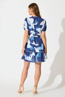 Fashion Lohan Dress in Navy with Blue Print Dresses|Casual