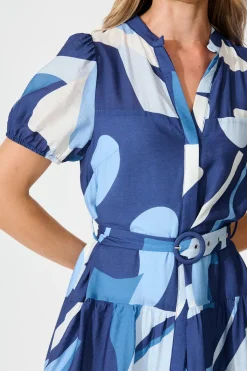 Fashion Lohan Dress in Navy with Blue Print Dresses|Casual