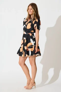 Discount Lohan Dress in Rust with Black Print Dresses|Casual