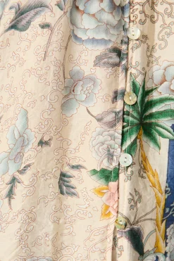 New Lombard Top in Beige with Blue Multi Floral Tops|Casual