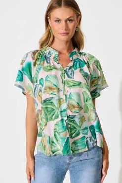 Best Lombard Top in Multi Green Leaf Print Tops|Casual