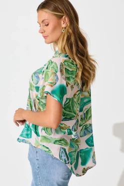 Best Lombard Top in Multi Green Leaf Print Tops|Casual