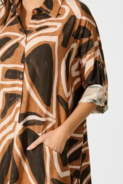 Best London Midi Smock Dress in Neutral Geometric Print Dresses|Casual
