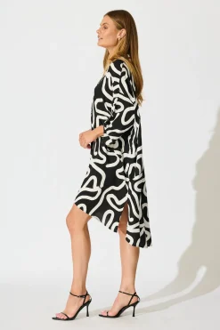 Clearance London Midi Smock Dress in Black and White Geometric Print Dresses|Casual