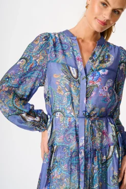 Hot Lottie Midi Dress in Blue Multi Print Dresses|Casual