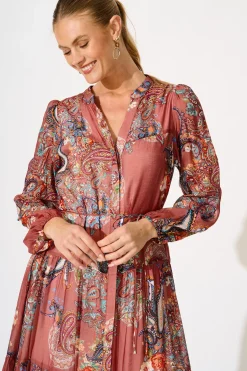 Outlet Lottie Midi Dress in Red Print Dresses|Casual