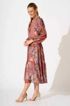 Outlet Lottie Midi Dress in Red Print Dresses|Casual