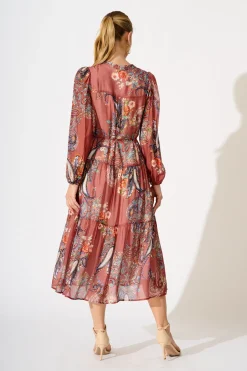 Outlet Lottie Midi Dress in Red Print Dresses|Casual