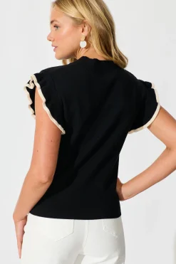 Discount Louisa Knit Top in Black Wool Blend Tops